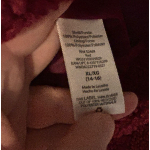 WONDER NATION Girls Size XL 14-16 Maroon Dark Red Teddy Bear Jacket - Picture 8 of 8